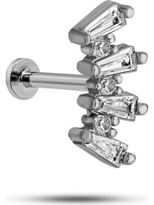 Renas Store Nereze 925 Ayar Gümüş Rodyumlu Minimal 4 Baget Taşlı Tragus Piercing Küpe