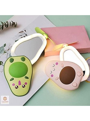 Renas Store Technosmart LED Işıklı Makyaj Aynası Mini El Fanı USB Şarjlı Avakado Figürlü Fonksiyonel Vantilatör