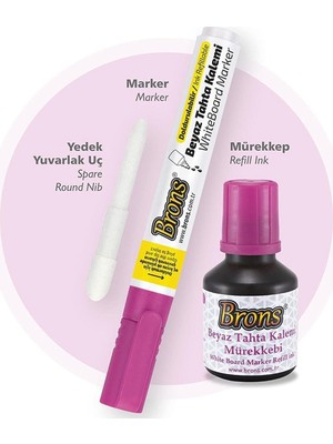 Renas Store Brons Board Marker Set Pembe (Kalem + Mürekkep + Yedek Uç) [BR-9558]