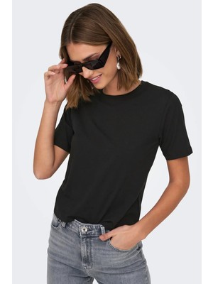 Jdy Kadın Jdyrex Bisiklet Yaka %100 Pamuk T-Shirt 15344612 Siyah