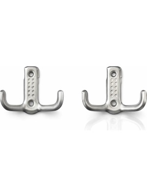 Renas Store Askılık Çift Kancalı Duvar Askısı, Gümüş Rengi, Metal, 2 Adet