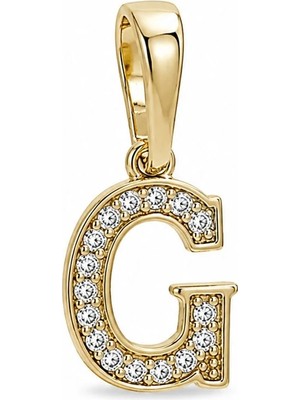 Zeino G Harfi Zirkon Taşlı Minimal Kolye Ucu  - 14K Altın Kaplama - 8 x 18 mm