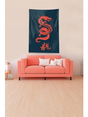 Renas Store Pelangi Siyah Ejderha Leke Tutmaz Kadife Kumaş Duvar Örtüsü Duvar Halısı Tapestry DWLL347, 140 x 140