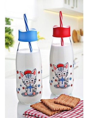 Hereveoyuncak Hayvan Figürlü Pipetli Su ve Sütt Şişesi Cam 500 ml