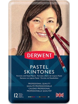 Renas Store Derwent Skintones Pastel Kalemler Seti Metal Kutulu, 12 Renk