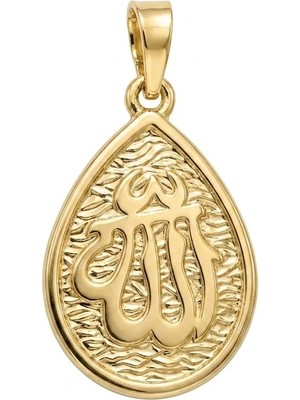Zeino Damla Model Allah Yazılı Kolye Ucu  - 14K Altın Kaplama - 15 x 27 mm