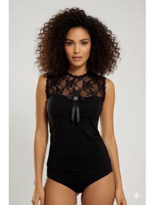 Hace Bazaar Berrak Bayan Geniş Dantelli Kolsuz Elastane Body