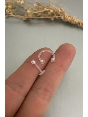 Renas Store 2 Adet Şeffaf Bioplast Tragus Helix Kıkırdak Piercing, Beyaz