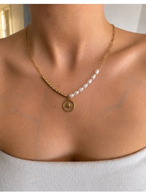 Sun Jewellery Arı Figürlü Doğal Inci Çelik Kolye