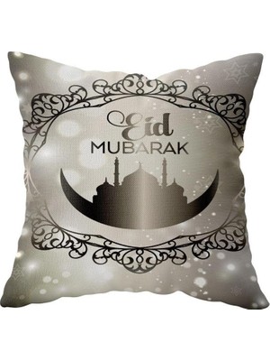 Renas Store Pelangi Gümüş Eid Mubarak Ramazan Gökyüzü Tema Çift Taraflı Gizli Fermuar Kırlent Koltuk Yastık Kılıfı, Gri-Siyah-Beyaz 43 x 43