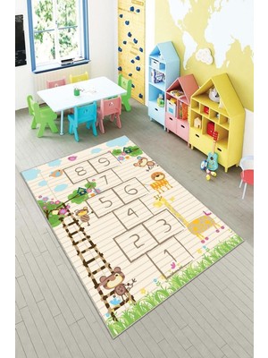Renas Store Pelangi Bej Seksek Desenli Yıkanabilir Kaymaz Taban Leke Tutmazbebek ve Çocuk Odası Halısı, Krem-Turuncu 60 x 120