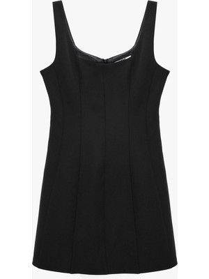 Koton Regular Fit Dikiş Detaylı A Kesim Kare Yaka Kolsuz Mini Elbise