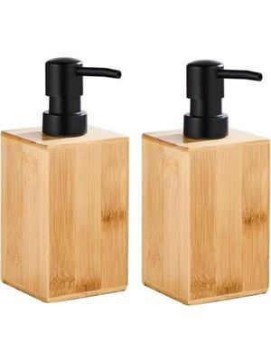 Renas Store Smartizi 2'li Bambu Sıvı Sabunluk Seti - Modern Pompalı Doğal Ahşap Sabun ve Losyon Dispenseri