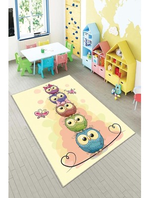 Renas Store Pelangi Sarı Kuş Desenli Çocuk Yıkanabilir Kaymaz Taban Leke Tutmazbebek ve Çocuk Odası Halısı, Sarı 120 x 180, 901357066120180