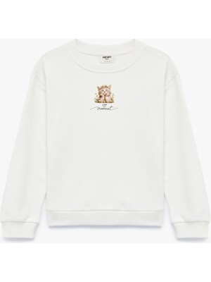 Koton Kedi Baskılı Bisiklet Yaka Uzun Kollu Şardonlu Pamuklu Sweatshirt
