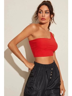 Hace Bazaar Kadın Kırmızı Tek Omuz Crop Büstiyer