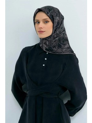 İpekevi Armine Ipek Eşarp 2026 Yaz - 9539-83 Siyah Füme Twill