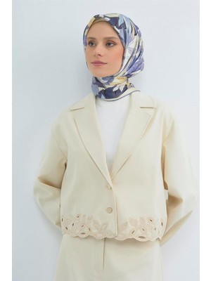 Vakko Armine Ipek Eşarp 2026 Yaz - 9500-85 Krem Mavi Twill