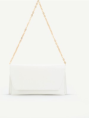 Beshora Beyaz Matias Zincir Askılı Kadın El ve Omuz Çantası – Şık Portföy Clutch