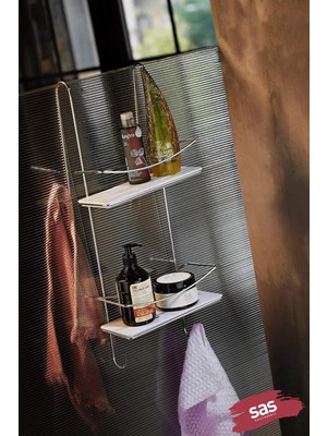 Renas Store Sas Haus Ömür Boyu Paslanmaz Kristal Raf Banyo Düzenleyici Şampuanlık Krom-Beyaz Dşkkb