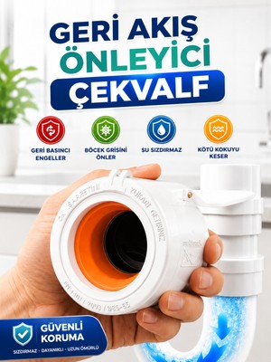 Cina Max Ø50 Lavabo Gideri Çekvalfli Adaptör | Koku Önleyici, Böcek Önleyici, Geri Akış Engelleyici, Sızdırmaz Lavabo Gider Aparatı