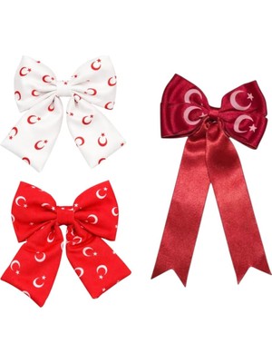 Renas Store Dicle Collections 3'lü Saç Toka Seti, Kırmızı Beyaz, Saten, Ay Yıldızlı Türk Bayrağı Temalı, Tüm Saç Türleri