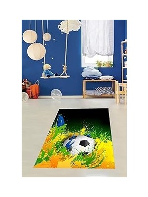 Renas Store Pelangi Futbol Topu Desenli Dijital Baskılı Kaymaz Taban Yıkanabilir Leke Tutmaz Mutfak Halısı, Karışık Renkli 100 x 150