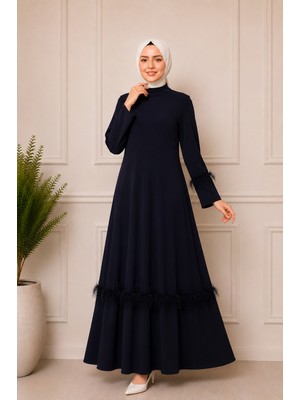 Moda Asi Modaasi Tüy Detaylı Salaş Tesettür Elbise Uzun Şık Zarif Elbise