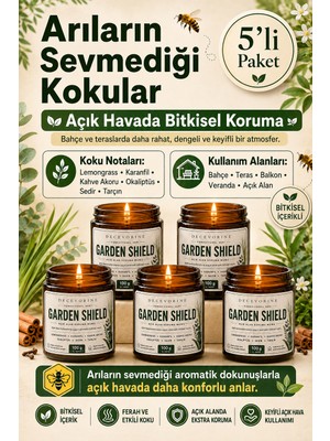 Decevorine Garden Shield Arıların Sevmediği Kokulardan Açık Alan Koruma Mumu 100 gr 5 Li Paket