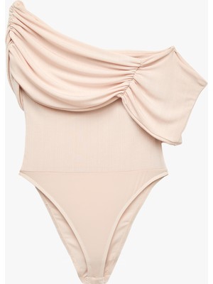 Koton Drapeli Slim Fit Straplez Açık Omuz Bodysuit