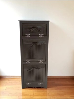 Woodluck Ahşap Hasır Görünümlü Patates Soğan Sarımsak Kiler Dolabı (Siyah)