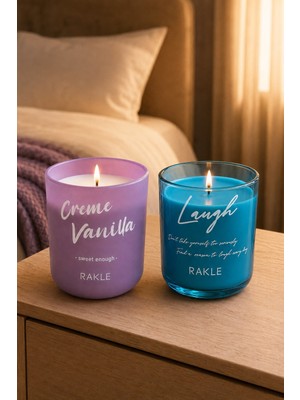 Rakle 2’li Kokulu Cam Mum Seti – Krem Vanilya ve Temiz Keten Kokulu – Kutulu, Toplam 350 gr