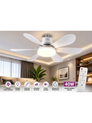Orden Yaşam Ventus 40W Uzaktan Kumandalı Tavan Tipi Fan LED Aydınlatma