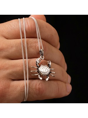 Ebrar Silver Gümüş Yengeç Kolye 925 Ayar Gümüş Yengeç Figürlü Unisex Kolye Yengeç Burç Kolye