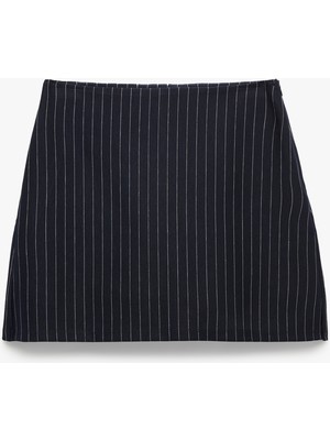 Koton Slim Fit Fermuar Detaylı Çizgili Mini Şort Etek