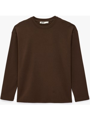 Koton Pamuklu Uzun Kollu Bisiklet Yaka Basic Oversize Tişört