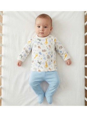 Elbebek Baby Bebek 2'li Takım %100 Pamuklu Hayvan Desenli Yan Çıtçıtlı Üst ve Patikli Alt 0-3 Ay