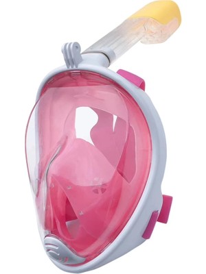 TeknoKapsül Full Face Şnorkel Maske Su Altı Maskesi Anti-Sis Aksiyon Kamera Takılabilir Pembe S/m