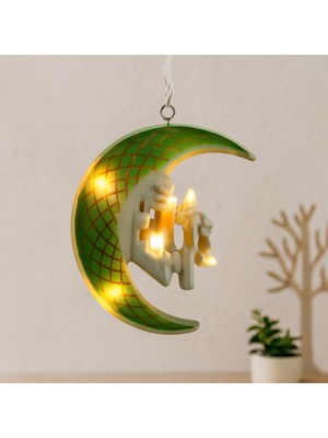 Enco Store Ramazan LED Perde Lamba 3m (Fişli, Eklemeli) Yeşil Hilal Cami Yıldız