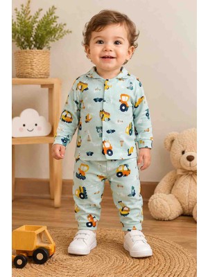 Uçurtma Baby Kids Babycan Araba Iş Makinesi Detaylı Mevsimlik Erkek Bebek Pijama Takımı