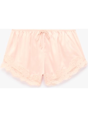 Koton Beli Lastikli Rahat Kalıp Dantelli Saten Şort Pijama Altı