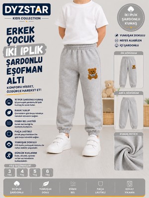 Dyzstar Erkek Çocuk Eşofman Altı Gri 2 Iplik Şardonlu – Ayıcık Baskılı, Paça Lastikli, Rahat Kalıp