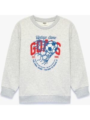 Koton Şardonlu Uzun Kollu Bisiklet Yaka Baskılı Sweatshirt