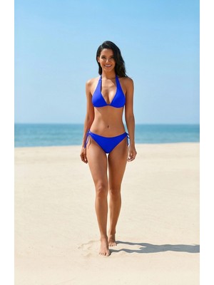 Lux Store Kadın Belden, Boyundan Bağlamalı Ayarlanabilir Külotlu Üçgen Bikini Mayo Takımı – Modern, K