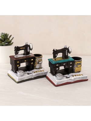Enco Store Vintage Dikiş Makinesi Dekoratif Biblo ve Kalemlik - Reçine