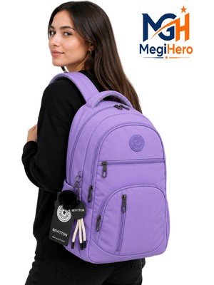 MegiHero 1710 Lila Suya Dayanıklı Kumaş Okul Çantası Unisex Okul Sırt Çantası