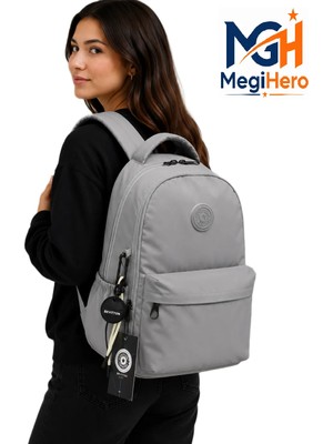 MegiHero 2200 Suya Dayanıklı Kumaş Okul Çantası Büyük Boy Unisex Okul Sırt Çantası Gri