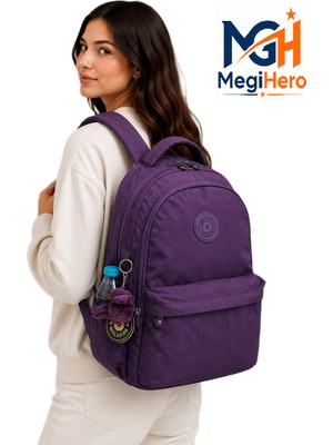 MegiHero 2200 Suya Dayanıklı Kumaş Okul Çantası Unisex Okul Sırt Çantası Mor