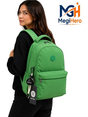 MegiHero 2200 Suya Dayanıklı Kumaş Okul Çantası Unisex Okul Sırt Çantası Yeşil