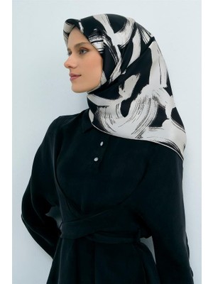 Vakko Armine Ipek Eşarp 2026 Yaz - 9555-06 Siyah Krem Twill